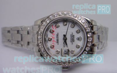 Highest Qaulity Swiss Replica Rolex Datejust White Diamond Dial SS Case Watch